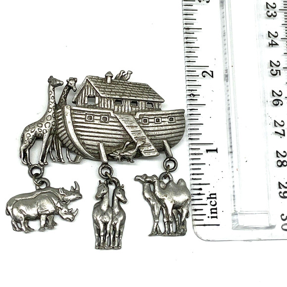 "JJ" Jonette Jewelry Silver Pewter 'NOAH'S ARK ~ Animal Charms' Pin Brooch Vtg - Picture 10 of 11